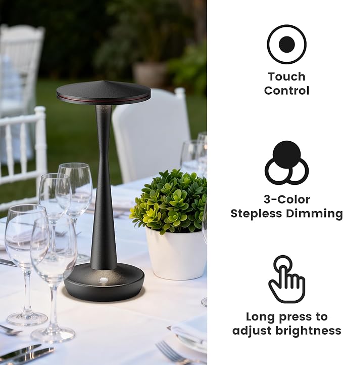 SAKRINGT Rechargeable Cordless Table Lamp, 72Hrs Battery Operated LED Table Light, Portable Touch Dimmable Lamp for Restaurant Patio Dining Outdoor Camping（2 Pack）