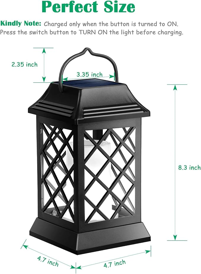 TomCare Solar Lights Outdoor Flickering Flame Metal Solar Lantern Outdoor Hanging Decorative Lanterns Heavy Duty Waterproof Umbrella Decorations Lighting for Patio Garden Deck Yard, 2 Pack (Black)