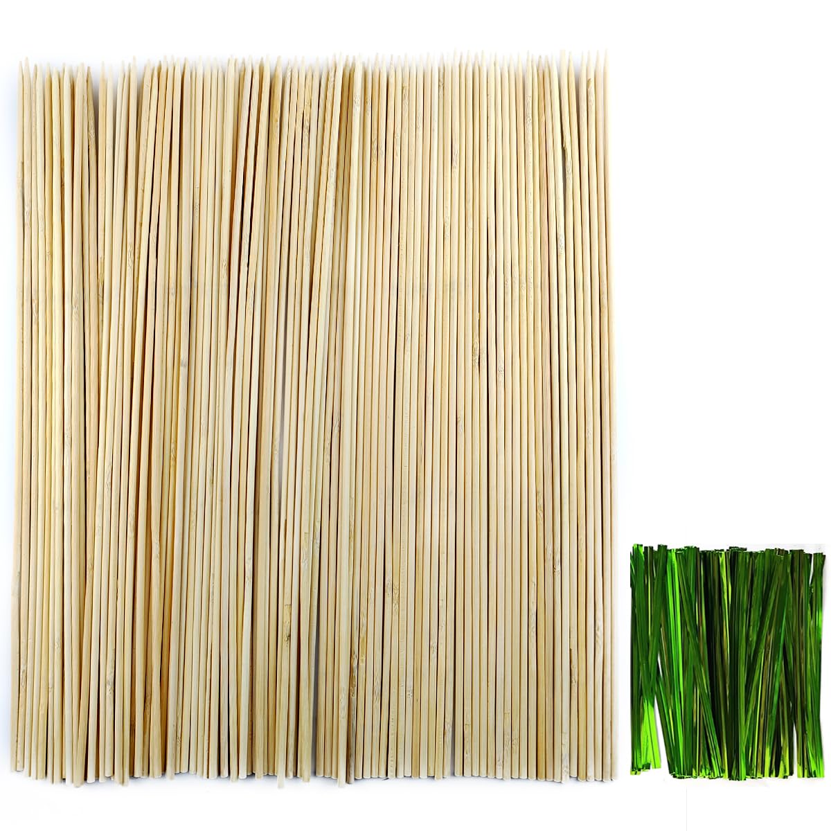 GXXMEI 100PCS 18" Bamboo Plant Stakes with 100PCS 4" Green Garden Ties, Plant Sticks Support, Floral Plant Support Wooden, Indoor Gardening Plant Supports, Wooden Sign Posting Garden Sticks