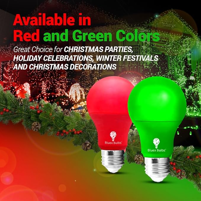 Bluex Bulbs 2 Pack Bluex LED A19 Red Light Bulb - 9W (60Watt Equivalent) - E26 Base Red LED Lights, Party Decoration, Porch, Home Lighting, Holiday Lighting, Decorative Illumination