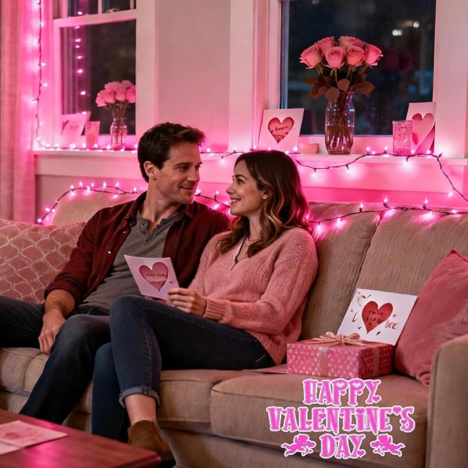 Pink String Lights Battery Powered, 4 Pack Total 66.6 FT 200 LED Valentines Day String Lights Indoor Outdoor Decoration, Twinkle Fairy Light for Valentine's Day Decorations