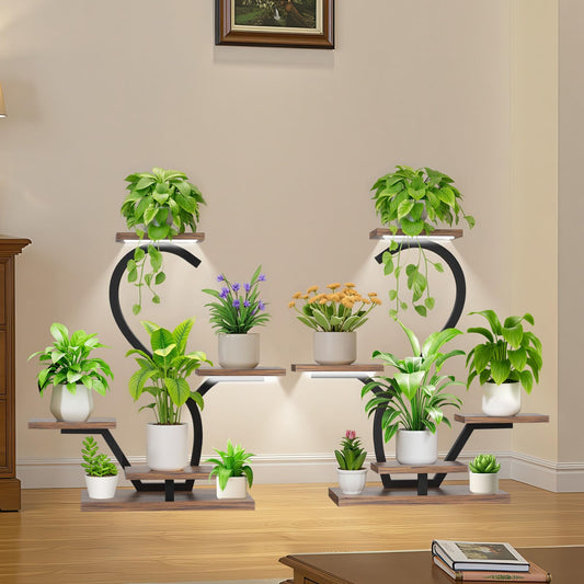Plant Stand Indoor with Grow Lights - 5 Tiered Indoor Plant Shelf, 30" Small Plant Stand for Indoor Plants Multiple, S-Shape Plant Rack Display Shelf, Flower Holder for Living Room, Patio (2 Pack)