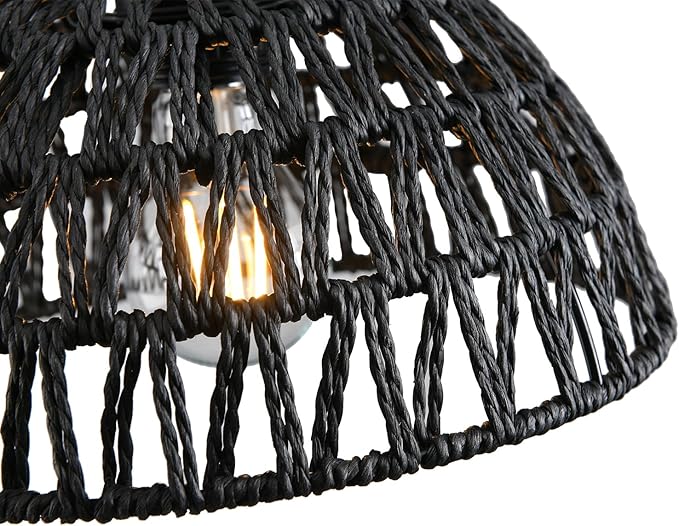 3 Pack Woven Pendant Light Fixtures,10.2" Black Rattan Pendant Lights Farmhouse Basket Light Fixture Adjustable Boho Hanging Lamp for Kitchen Island Bedroom Dining Room Foyer Hallway