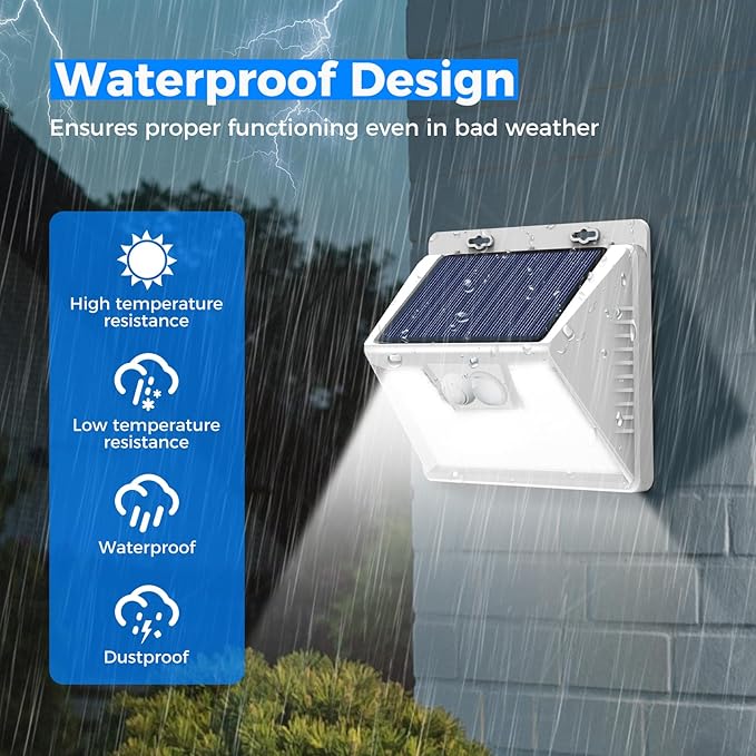 Peasur Solar Lights Outdoor Waterproof, 3Pack 140LED Bright Motion Sensor Security Lights 3 Modes, Solar Powered Fence Wall Light for Garden Yard Outside(Cool White)