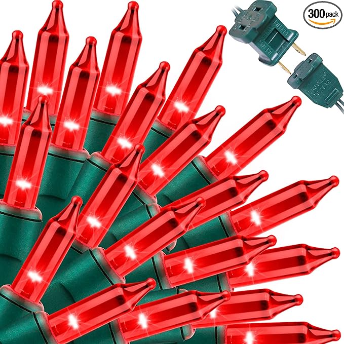 LAMPHOME Red Valentine's Lights, 300 Lights 63.8ft(2pk of 150L) Incandescent Mini Christmas String Lights, Waterproof Red Lights for Indoor Valentine's Day Garland Birthday Wedding Party Xmas Tree