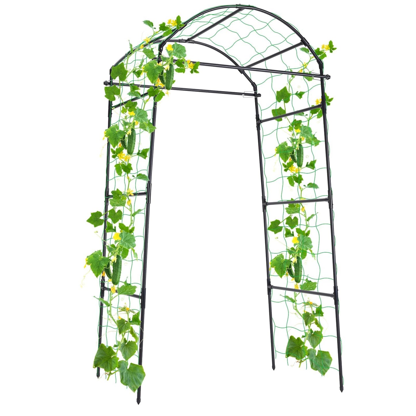 FOLLOOK Cucumber Trellis, 6.7ft Tall Garden Arch Trellis for Climbing Plants Outdoor Arbor Support Vine Vegetable Tomato Bean Pea Grape Squash Pumpkin Cucumber Raised Bed, Lightweight, Black