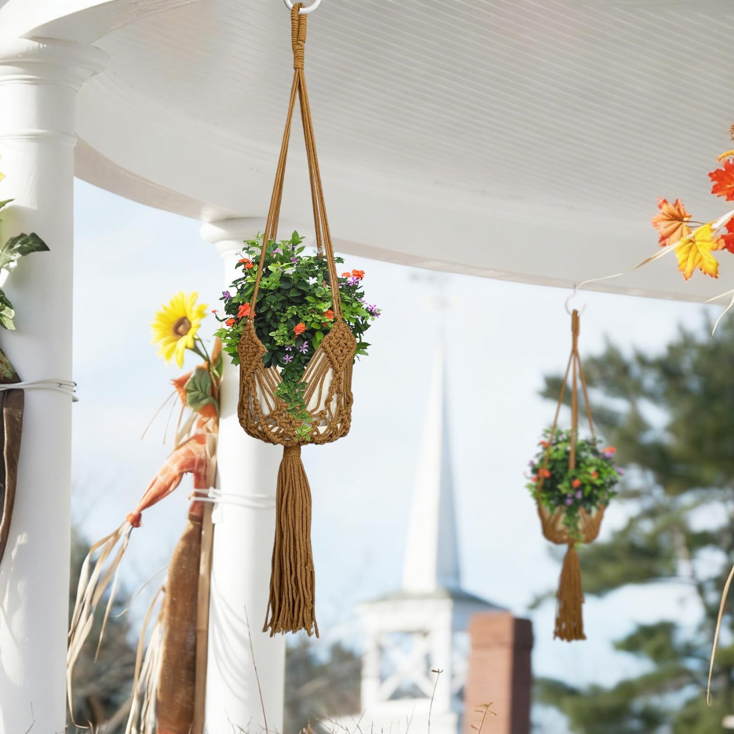 UUNXAM Hanging Planter with Patterns,2Pcs Macrame Plant Holder Rope with S Shaped Hooks,Indoor Macrame for up to 8 inch Pot Crochet,Boho Plant Hanger Holder for Indoor Outdoor
