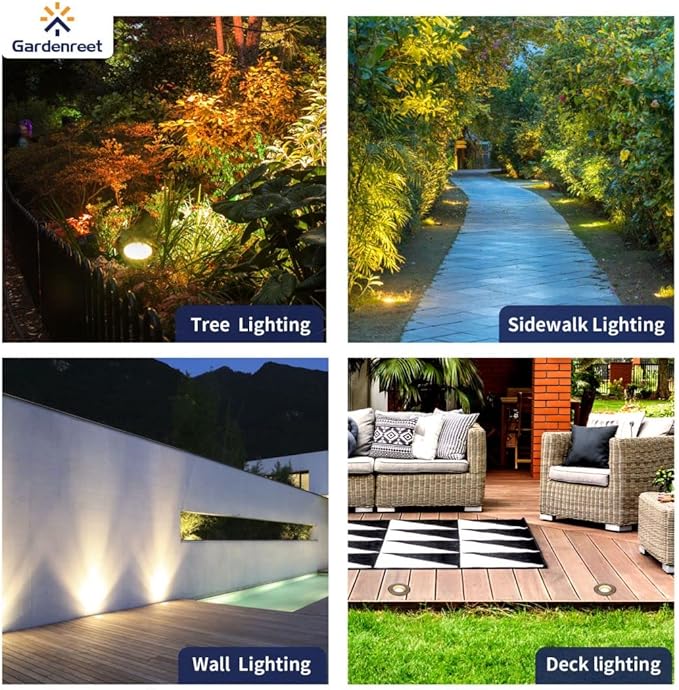Gardenreet Low Voltage Brass Well Lights - Weatherproof LED 12V In-Ground Replaceable Bulb Fixture, Hardwired Fixture, Antique Bronze for House Wall Tree with 2700K Warm White MR16 Bulb