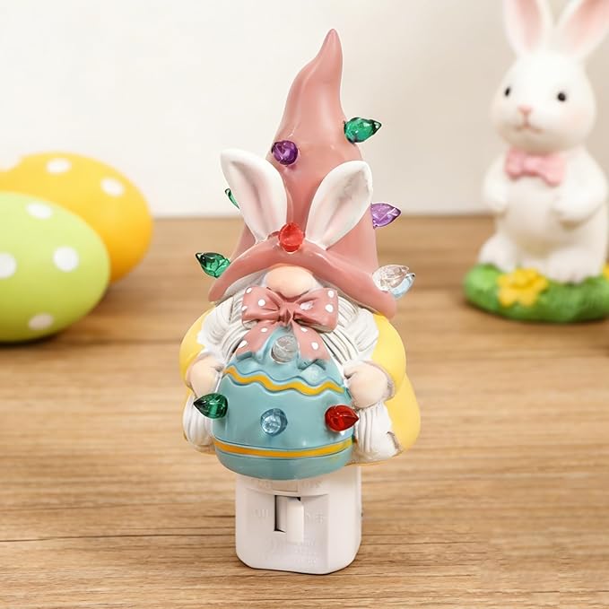 Bunny Campfire Flickering Nightlight, Rabbit Night Light Plug into Wall Easter Night Light with Switch (Easter Gnome Tree)