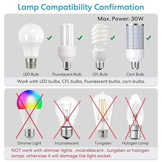 LoraTap Smart WiFi Bulb Socket E26 2 Pack Wi-Fi LED Light Bulb ﻿Timer Lamp Holder Adapter, Voice Control with Amazon Alexa and Google Home, Smart Life App Control from Anywhere by Phone, 30W Max.