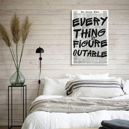 Everything Is Figureoutable Poster - Vintage Black & White Canvas Wall Art | Positive Affirmations 12x16in Unframed
