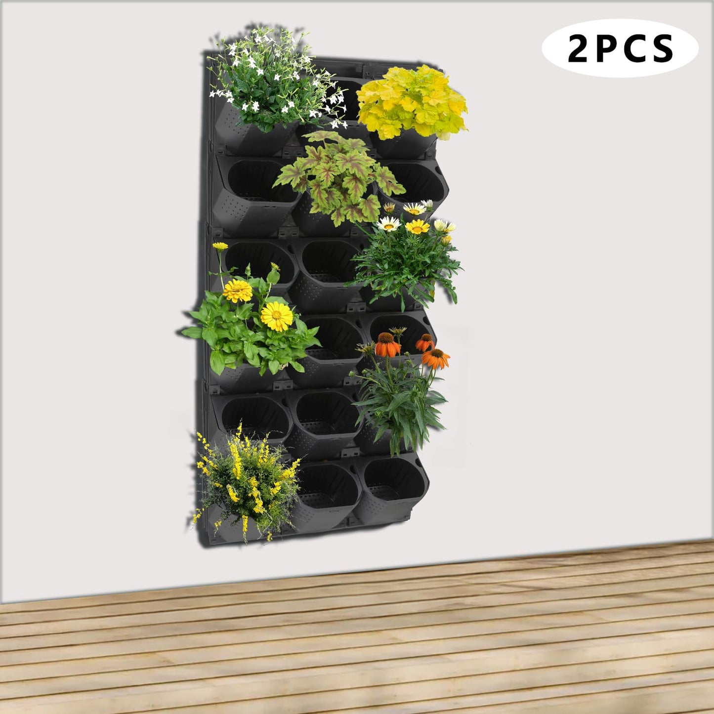 trggvvrt 36 Pockets Vertical Wall Planter, Wall Mounted Flower Pot Holder with 180LB Capacity,10.56 oz Self Watering Pots & 36 Non-Woven Bags for Indoor Outdoor Herbs,Flowers,Strawberries (Black)