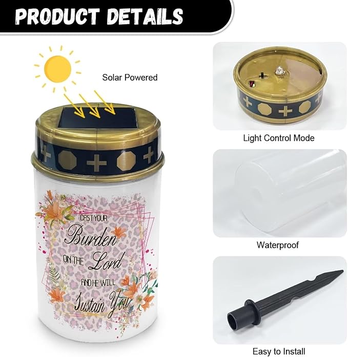 Light for Prayer Cemetery Solar Lights for Grave Cemetery Decor Candle Lamp Lord Solar Powered Landscape Lights for Grave Memorial Gift Decor