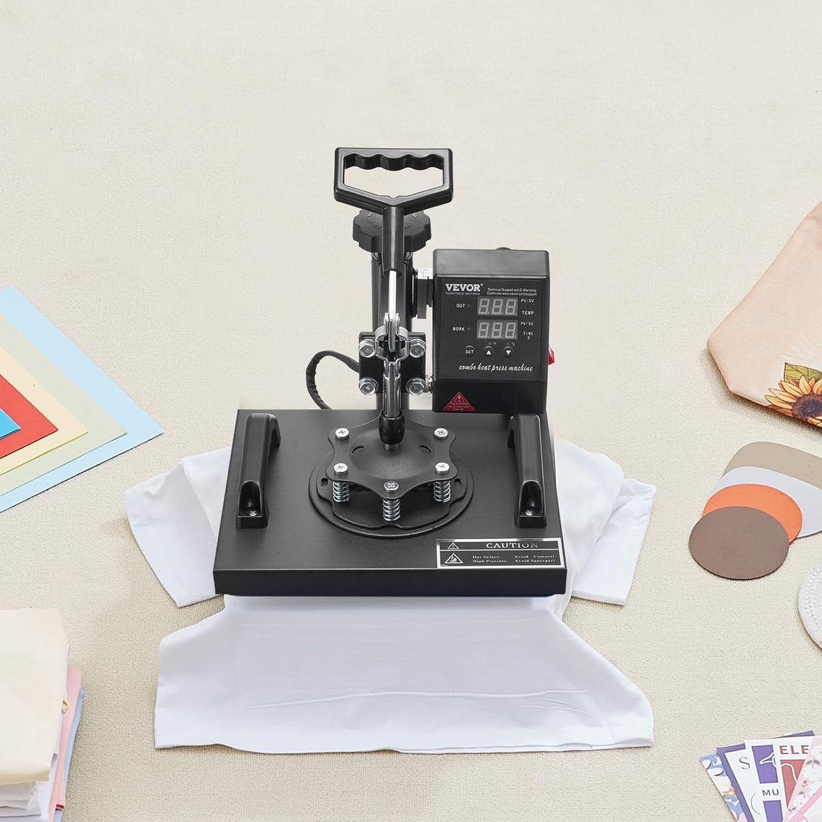 VEVOR Heat Press - 12x10in Clamshell Sublimation Machine with Fast Heat-Up & Digital Temp Control | Ideal for T-Shirts, Bags, & More