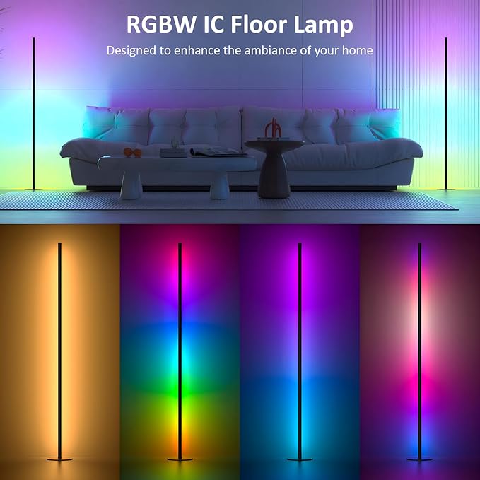 Corner Floor Lamp, RGB IC Corner Lamp with APP and Remote Control, LED Floor Light with 16 Million DIY Colors, Color Changing Ambient Light for Living Room, Bedroom, Gaming Room