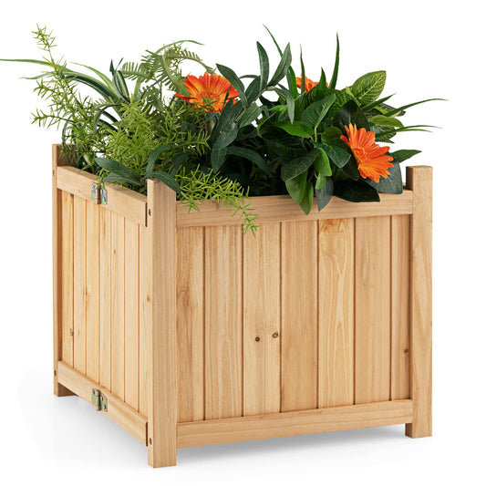 Giantex 15” Planter Raised Garden Bed - Wooden Planting Box, Outdoor Folding Square Planter w/Removable Bottom, Premium Drainage System for Herbs, Fruits, Flowers, Succulents, Simple Assembly