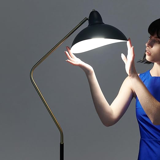 Brightech Swoop 69 in. Classic Black Industrial 1-Light Adjustable LED Floor Lamp with Black Metal Bowl Shade FL-SWP-BLK