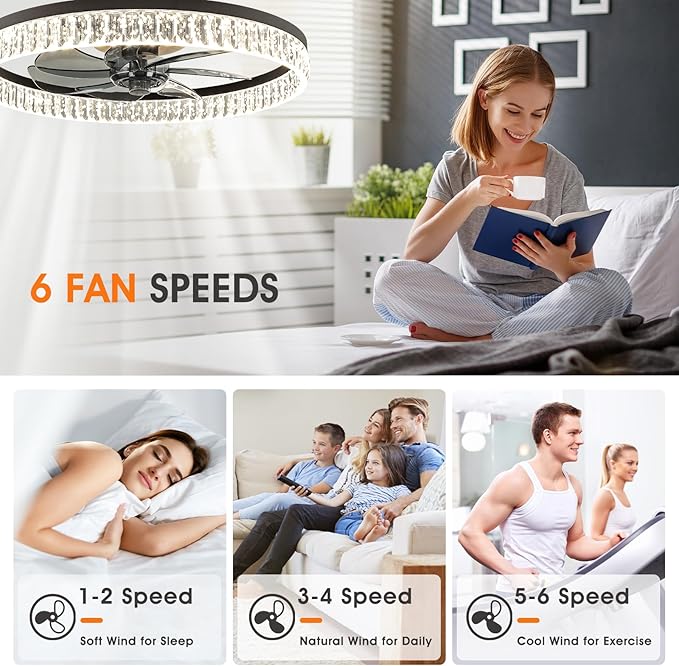 Ceiling Fans with Lights, 20'' Ceiling Fans with Lights and Remote, Low Profile Ceiling Fan with Light, 3 CCT & Dimmable, 6 Fan Speed, Remote&App Control Ceiling Fan for Bedroom, Living Room, Kitchen