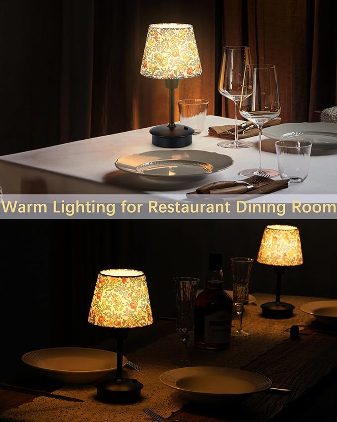 2 Pack Small Cordless Table Lamps for Restaurant Dinner Dining, 5200mAh Rechargeable Battery Operated Lamps, Brightness Dimmable, Night Bedside Touch Light, Living Room Kitchen Outdoor Table Light