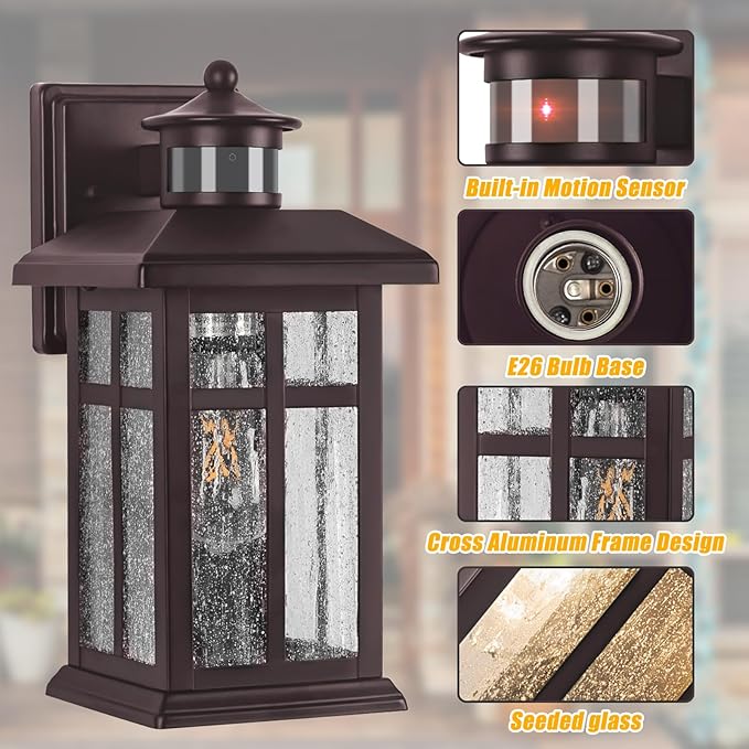 2 Packs Motion Sensor Outdoor Lights- Outdoor Porch Lights Light Fixtures Motion Sensor Bronze, Porch Lights Outdoor Bronze, Exterior Lights for House, Garage, Door