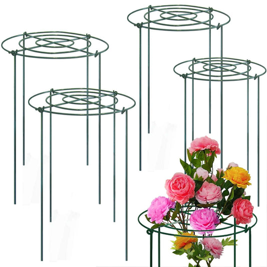 TCBWFY 4 Sets Peony Support Cage,10" Dia.x16 High Grow Through Hoops Grids with 4pcs Thickened 3.5mm Legs,Heavy Duty Metal Plant Support Brace,Flower Strong Support Ring for Heavy Blossoms