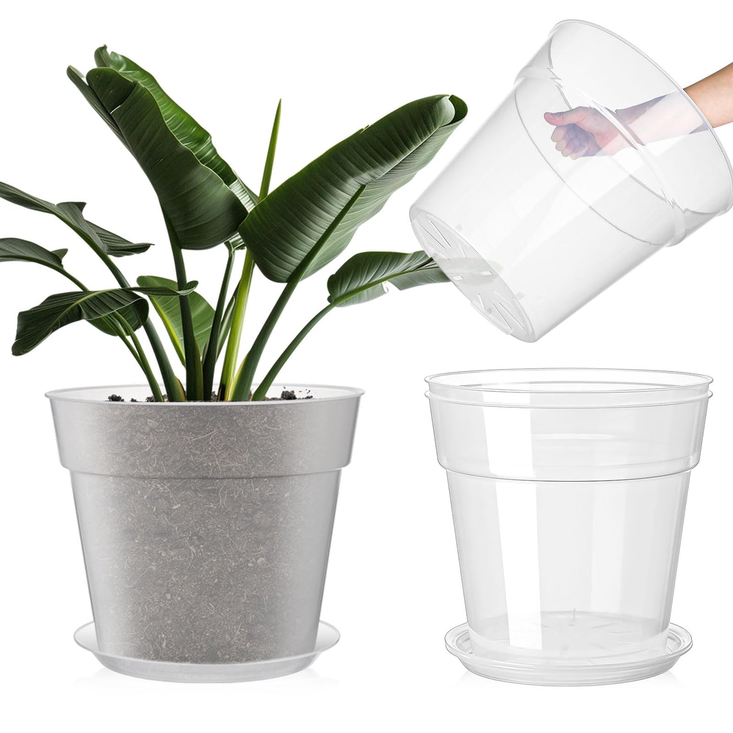 Baderke 3 Pack Clear Nursery Pot Plastic Nursery Pot Large Plant with Drainage Holes for Root Health Indoor Outdoor (13.65 Inch)