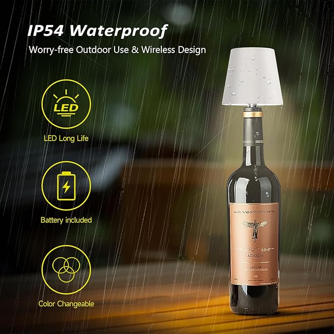 2025 New Wireless Bottle Lamp - LED Bottle Lights for Liquor & Wine Bottles, Cordless Lampshade, Whiskey Bottle Top Light, Bottle Stopper Night Light Kit, Rechargeable RGB Remote & Touch-Dimmable