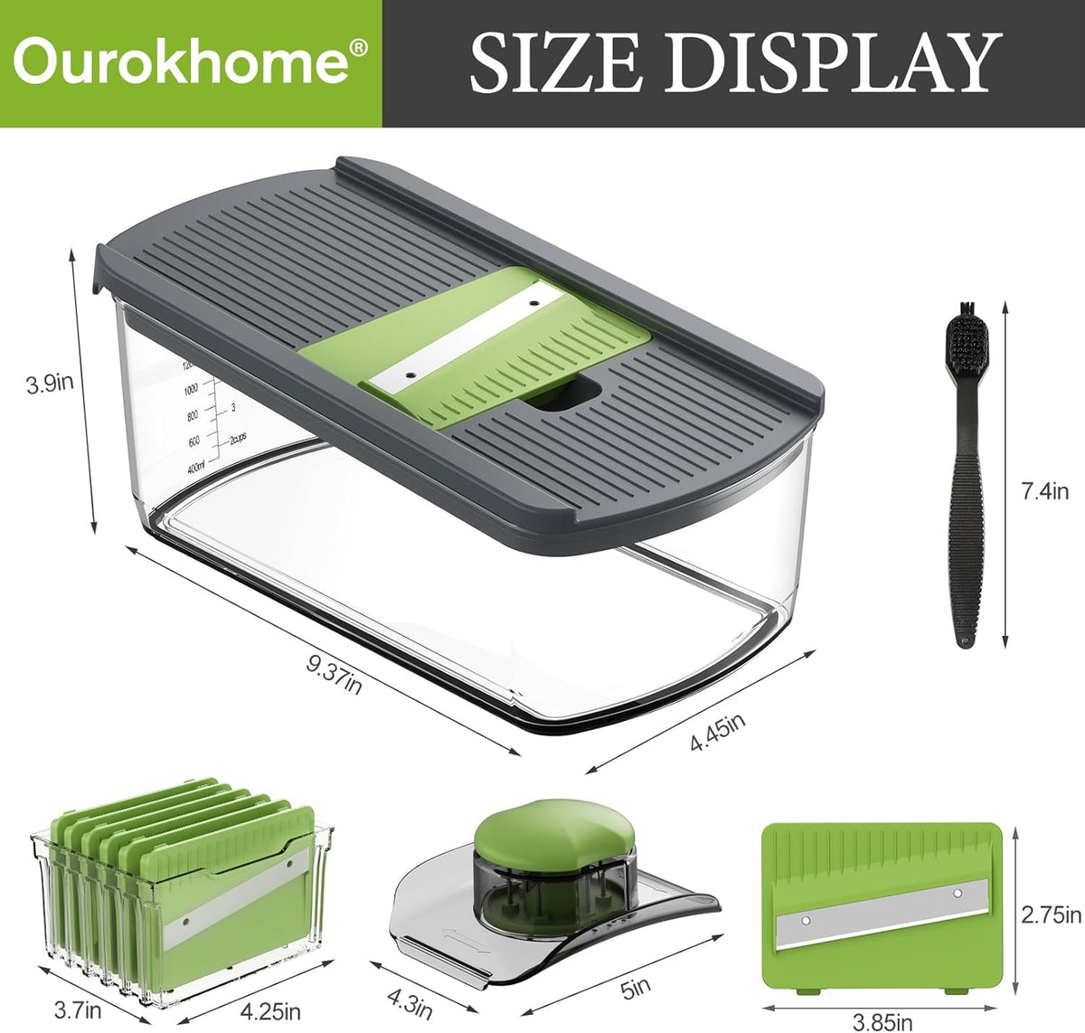 Ourokhome Mandolin Slicer - Safe Vegetable Shredder with 6 Blades | Essential Kitchen Gadget (Gray)