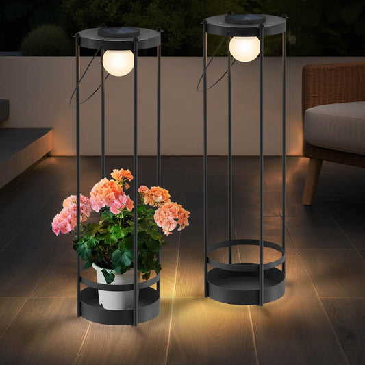 Lapsnail Outdoor Solar Floor Lamp 2-Pack with Plant Stands – Tall Solar Powered Patio & Garden Floor Lamps, Waterproof Standing Lights for Yard, Porch & Outdoor Décor (35.5" H - 2Pack)