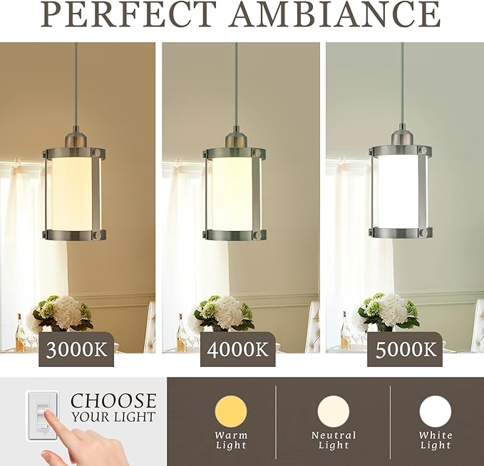 Brushed Nickel Pendant Lights Kitchen Island, 1-Light Modern Mini Hanging Light Fixtures with Milk Glass, Farmhouse Kitchen Pendant Lighting Over Island for Sink, OS-3014-1PBNW