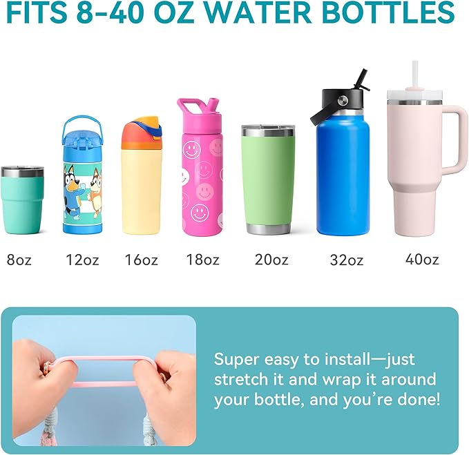 Water Bottle Handle, Hand-Woven Lanyards Silicone Water Bottle Sling, Carrier, Holder with Strap Compatible 8-40oz Stanley Cup Hydroflask Bottle Accessories