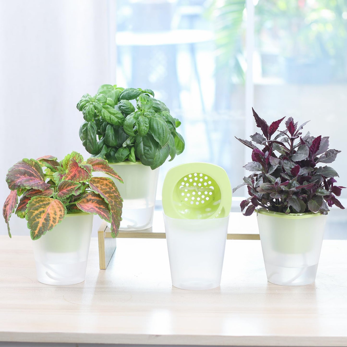 Oliz Self Watering Planter 8 Pcs,4.3 Inch Flower Plant Pot with Inner Pot, Indoor Self Watering Planter Pot for Herbs, Flowers (Green)