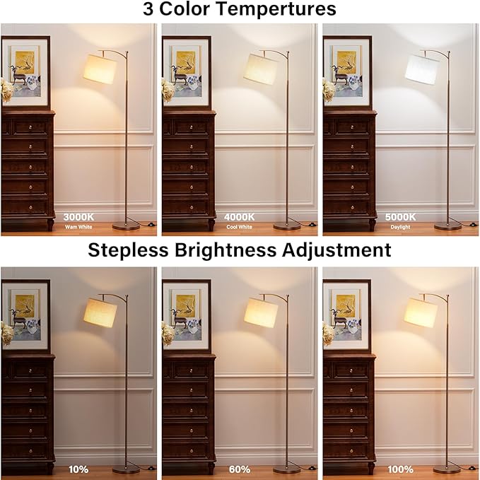 Ambimall 60" Floor Lamps with Remote Control & Bulb, Colors Temperature & Brightness Adjustable, Deep Beige Shade & Brown Pole