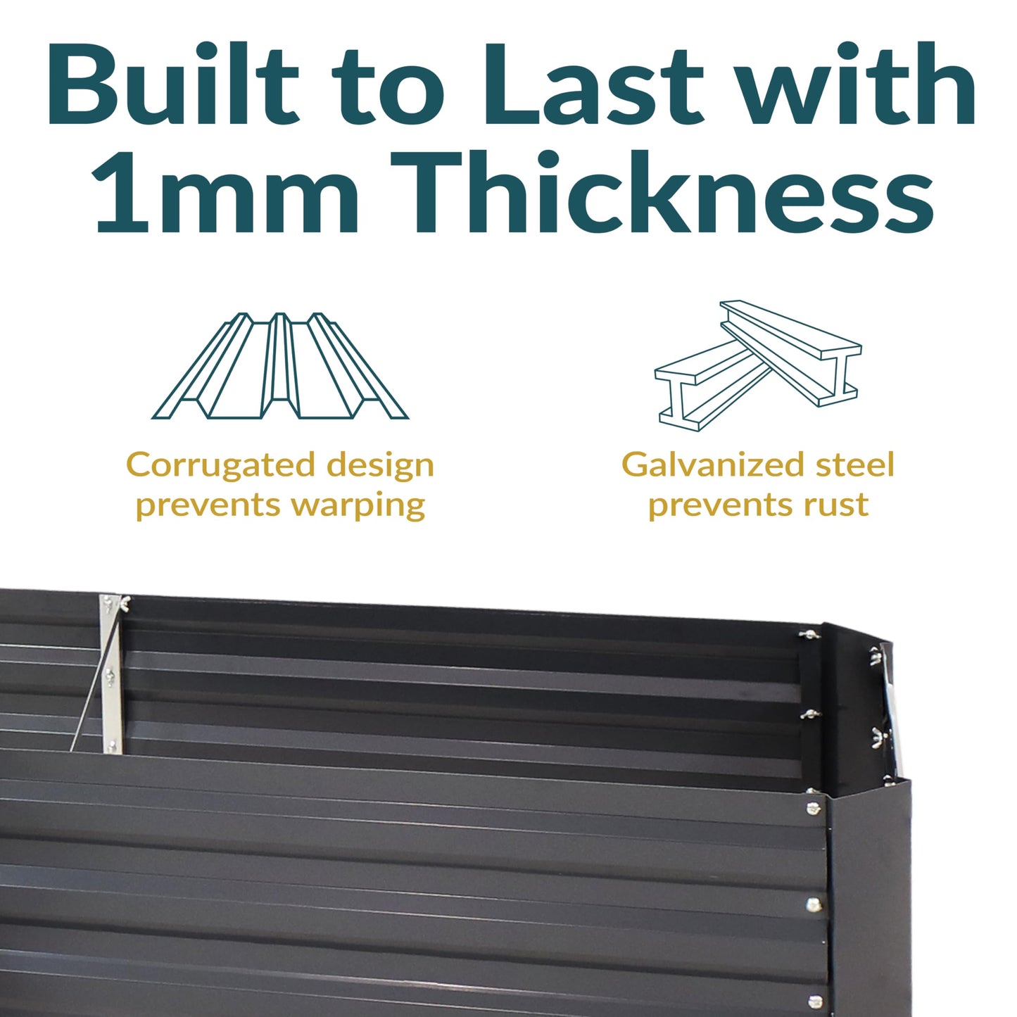 Sunnydaze Galvanized Raised Garden Bed Kit - 5x5x1 ft Outdoor Raised Garden Bed - Metal Planter Box for Vegetables, Flowers, Herbs - Dark Gray - L-Shaped