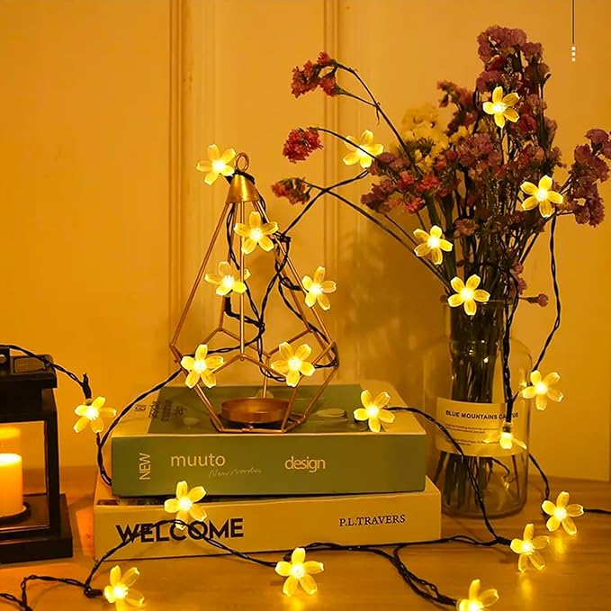 Decorative Flower String Lights Indoor Outdoor Bedroom Decorations, 33ft 100 LED USB Plug-in Black Wire Fairy Cute Cherry Blossom Lights for Patio, Garden, Christmas, Birthday Party (Warm White)
