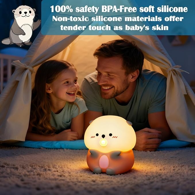 Bubble Blowing Sea Otter Night Light, Otter Gifts, Soft Silicone Lamp with Warm Light and RGB Changing, Breastfeeding Nursery Portable Kawaii Bedside Lamp for Baby, Toddler, Boys and Girls