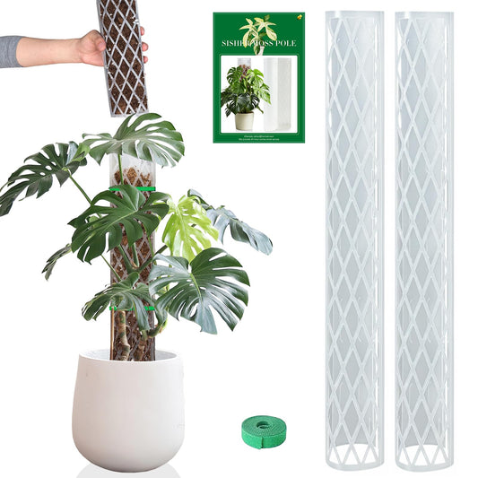 Sisher 2 Pack 16 Inch Plastic Moss Poles for Climbing Plants D Shaped Moss Pole Work with Sphagnum Moss Sticks for Indoor Plants, Moss Pole Monstera Plant Support,with Garden Ties