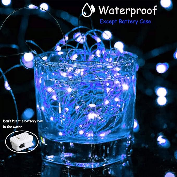 ZGWJ Fairy Lights Battery Operated, 100 Pack Twinkle String Lights 20 LED 7FT 3 Lighting Modes for Bedroom Decor, Easter, Halloween, Christmas, Party Indoor and Outdoor Decoration (Blue, 100PCS)