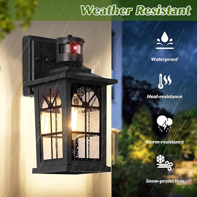 2-Pack Motion Sensor Outdoor Wall Lights, Dusk to Dawn Porch Lights Outdoor Wall Sconces Lanterns, Aluminum Exterior Lighting Fixtures, 3 Lighting Modes Outside Lights for House Front Door Garage
