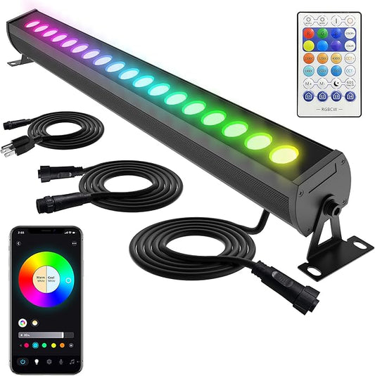 Linkable Smart RGBCW Wall Washer Light Bar 90W – 2700K-6500K Tunable White LED Bar with App & RF Remote, 16 Million Color Changing Wash Lights, IP65 Stage Light for Wall Wash Lighting