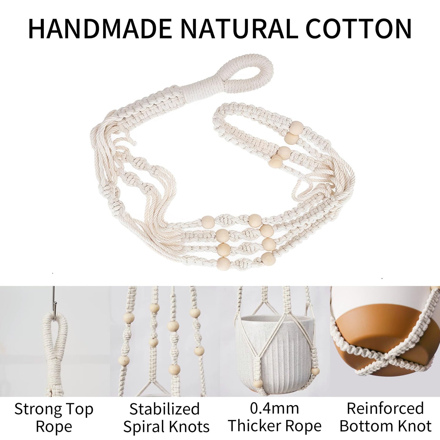 IDEEEPAN Macrame Plant Hanger - Fits 4 to 13 inches Pots for Indoor Outdoor, 35 Inch, Set of 2, Ivory (POTS NOT Included)