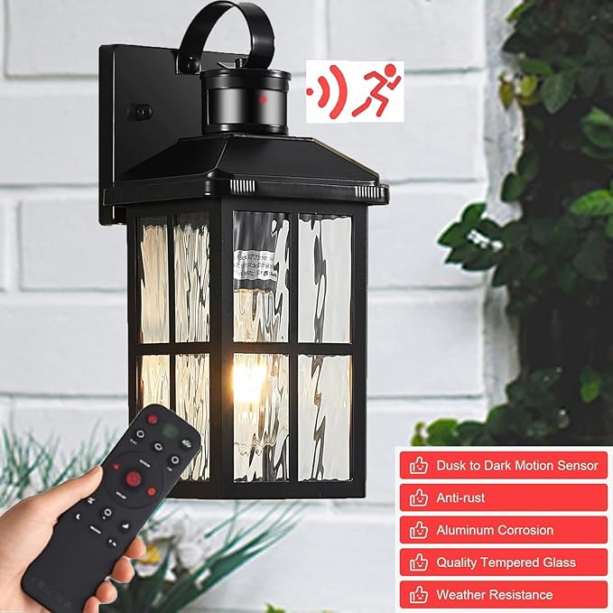 Porch Lights Outdoor with Remote Control: Motion Sensor Exterior Lighting Fixtures Intelligent 3 Lighting Modes Outdoor Wall Lights Sconce Lights for House Patio Front Door Garage