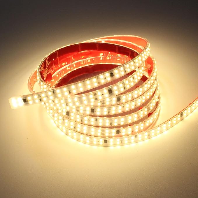 32.8ft Outdoor LED Strip Lights Waterproof IP65 Warm White 110V LED Light Flexible Cuttable Rope Lights 240LEDs/m 3000K Adhesive LED Tape Light for Bedroom Kitchen Cabinet Lights 10m