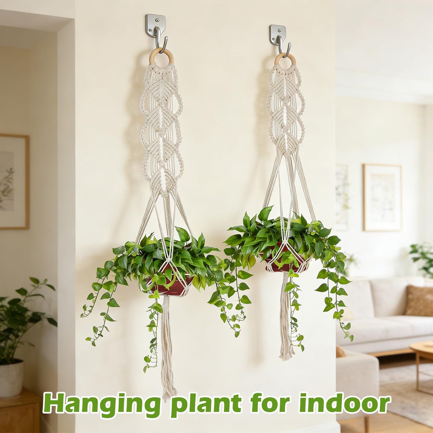 GYHPD Set of 2 Boho Macrame Plant Hanger, 37 Inch Extra Long Plant Hangers Indoor, Hanging Plant Holder for Indoor Plants, Macrame Pot Holder, Hanging Macrame Basket Indoor Garden Decor