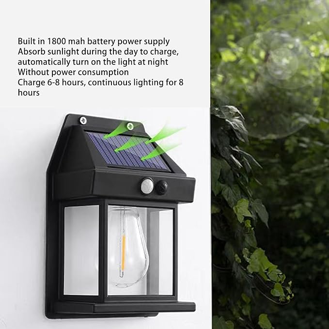 Solar Wall Lights, Sensor Interaction Lamp IP65 Exterior Lighting Fixtures for Patio Fence Garage (Black)