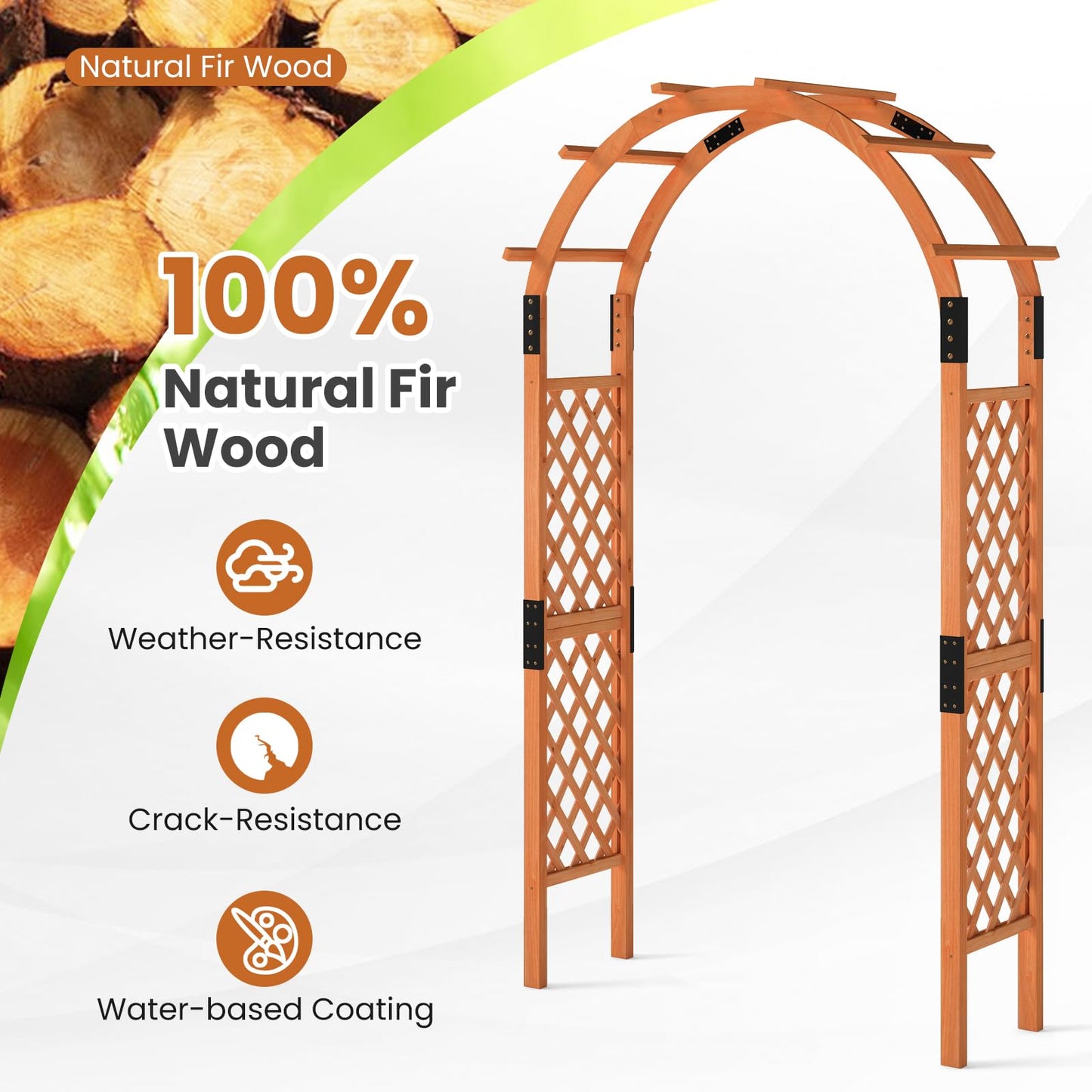 Giantex 7.7FT Wooden Garden Arbor Trellis, Outdoor Pergola Arch with Climbing Plant Support, Wood Wedding Arch for Ceremony, Pathway, Birthday Party, Garden Décor, Weather-Resistant, Easy Assembly