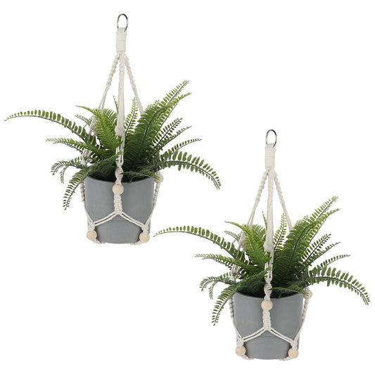 Macrame Plant Hanger Indoor, 2 Pack Boho Decor Hanging Plant Holder Hanging Planters for Indoor Plants Window Plant Hanger Flower Pot Hanging Basket with Wood Beads and Metal Hook Rings Ivory 20 Inch