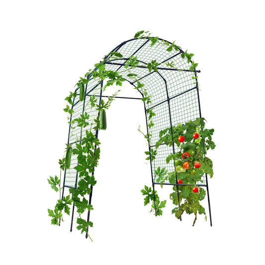 FOLLOOK Garden Arch Trellis for Climbing Plants Outdoor, 7.8 ft Tall Cucumber Trellis for Raised Bed, Plastic-Coated Metal Plant Support Vegetable Squash Pea Bean Grape Vine Arbor, Black
