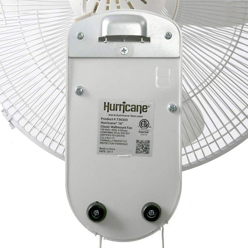 Hurricane Classic Oscillating Wall Mount Fan w/ 3 Quite Speeds, White, 16" - Corded Electric Air Cooling Unit w/ Easy Pull Cord Controls for Home, Grow Tents, Offices, Sheds, Studios, Garages & Dorms