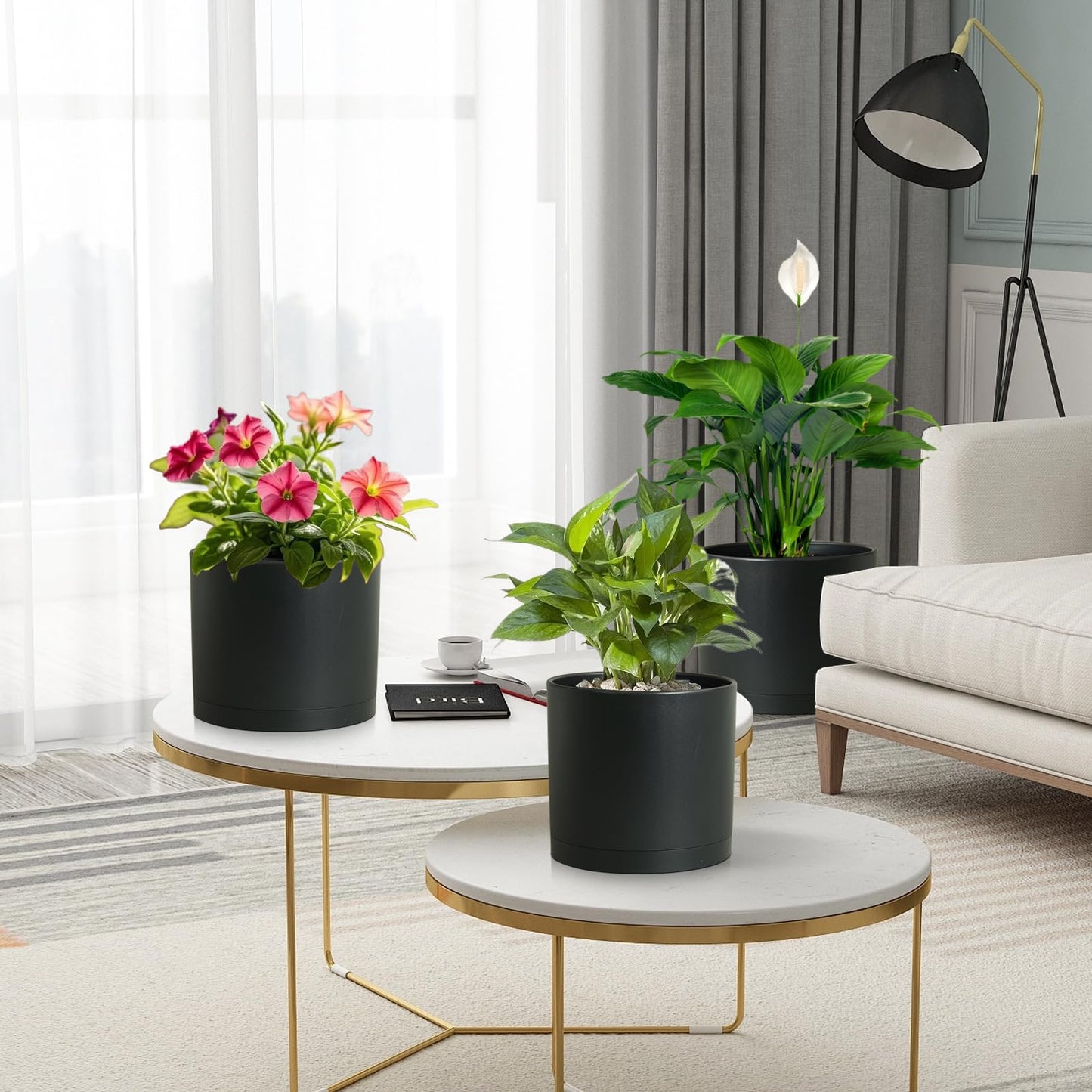 DGJDLWHX Large Plant Pots Set of 3 – 8", 9", 10" Indoor Flower Pots with Drainage Holes and Saucers, Big Planters for Monstera, Fiddle Leaf Fig, Snake Plant – 5 Colors